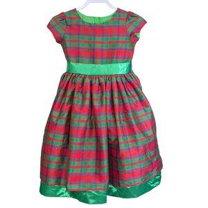 Ellie Kids Dress Girls 10 Red Green Plaid Cap Sleeve Holiday Bow Back Midi